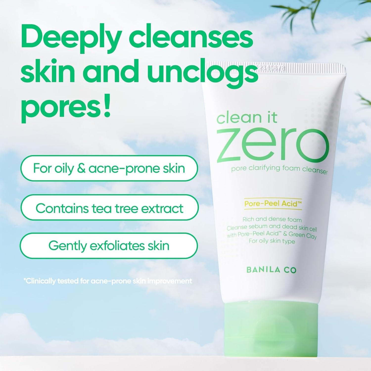 Clean It Zero Pore Clarifying Foam Cleanser | Face Wash Cleanser | Purifying Foaming Cleanser Balances Unclog Pores 150Ml